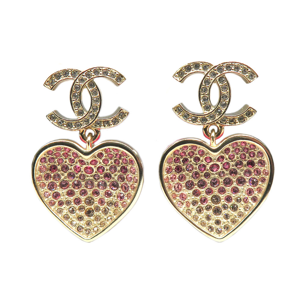 Chanel Stud_Earrings Heart Motif Stone Pink  G C23P 1 vs  Jewelry Accessories Fine Art Washed