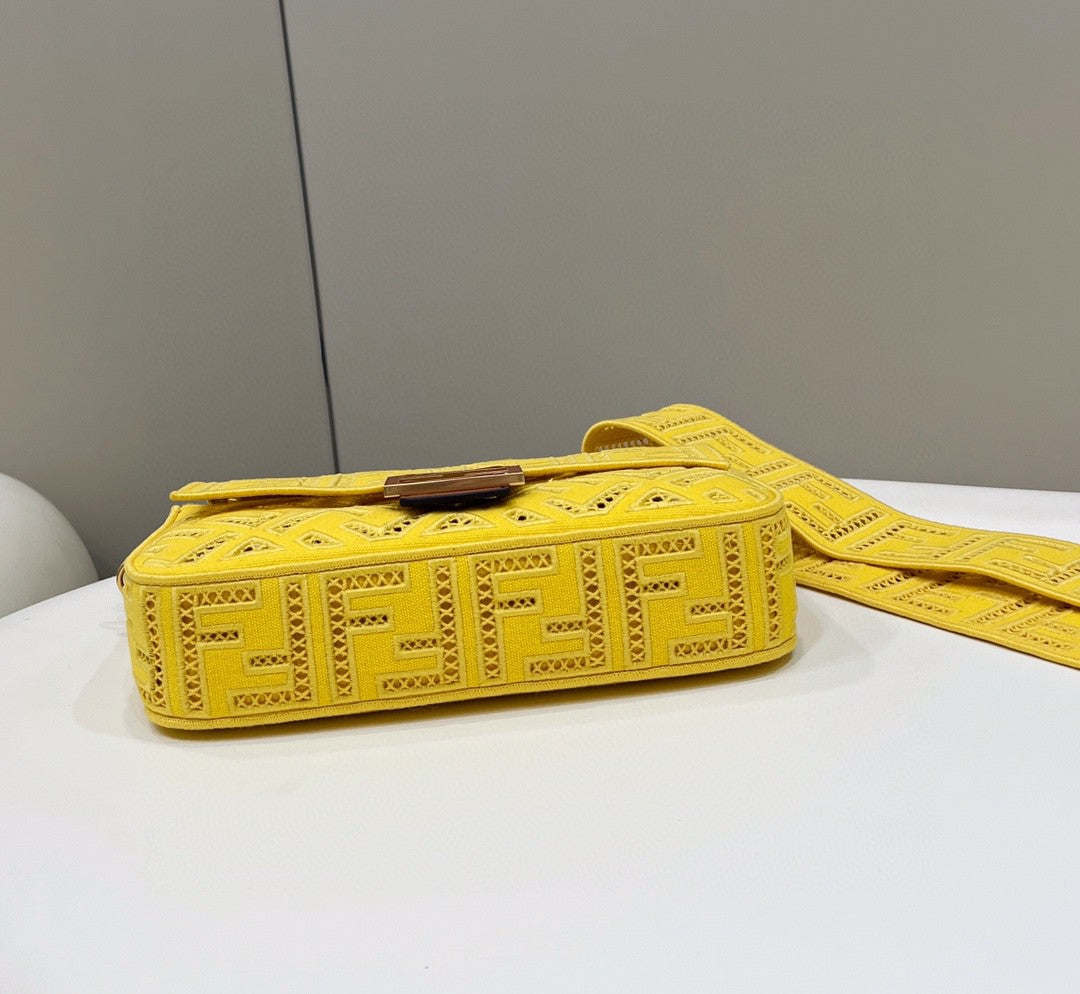 Fendi Baguette Yellow with Embroidery Medium Bag For Woman 28cm/11in