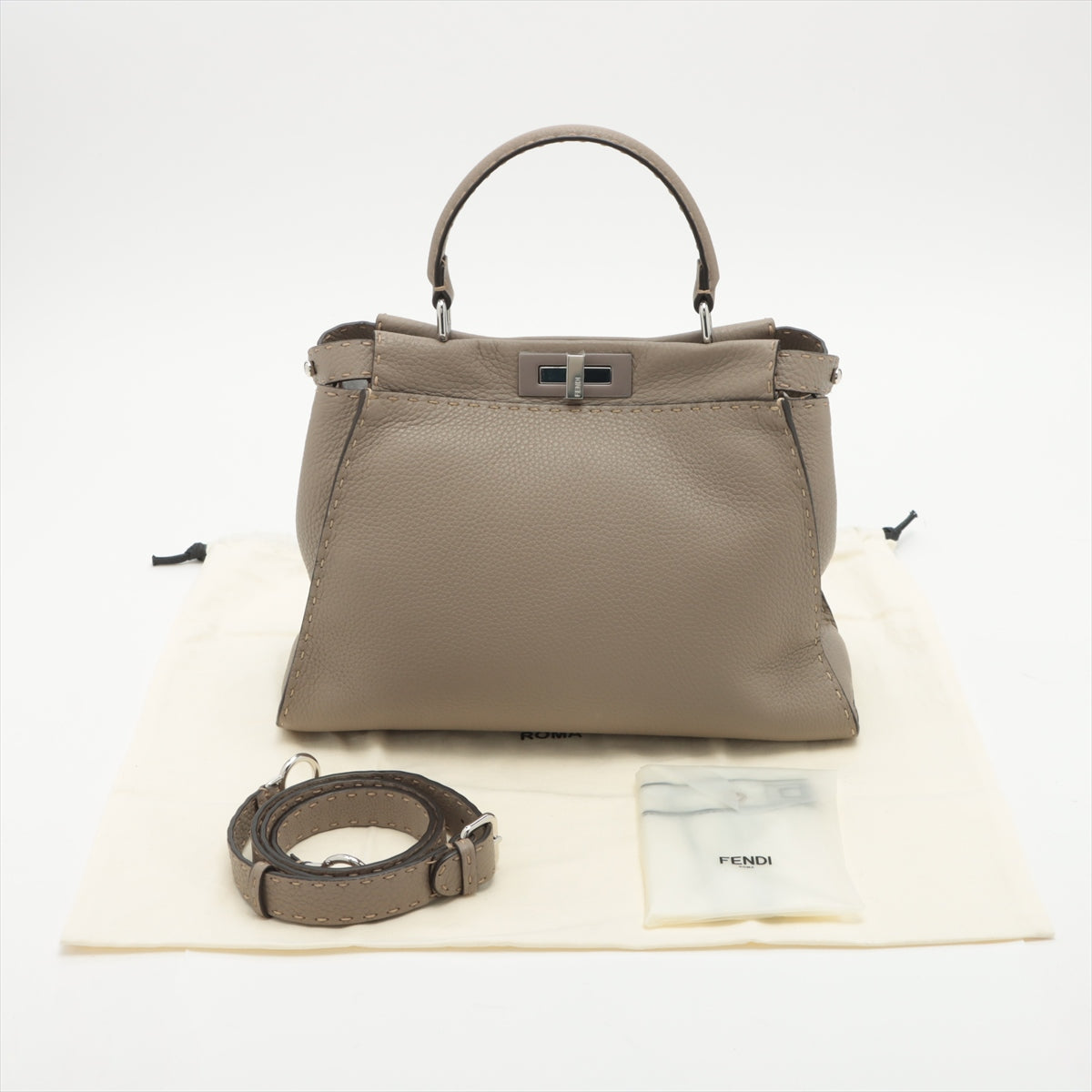 Fendi Peekaboo Regulator Selleria Leather 2WAY Handbag Grey 8BN290