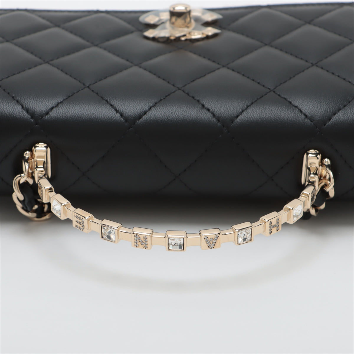 Chanel Lambskin  Chain Wallet Top Handle Black G  AP3796