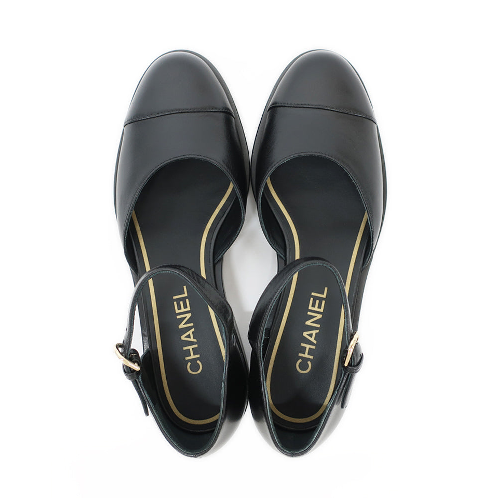 CHANEL PUMPS BLACK GOLD WOakSHIP COCOMARK LADY SCHOES SIZE 37C 23.5cm