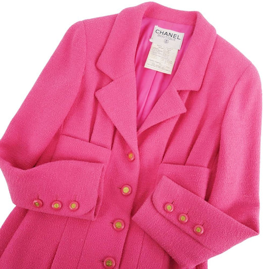 Vint Chanel Jacket Long Sleeve Wool Tweede Coco Button   34 (S equivalent) Pink