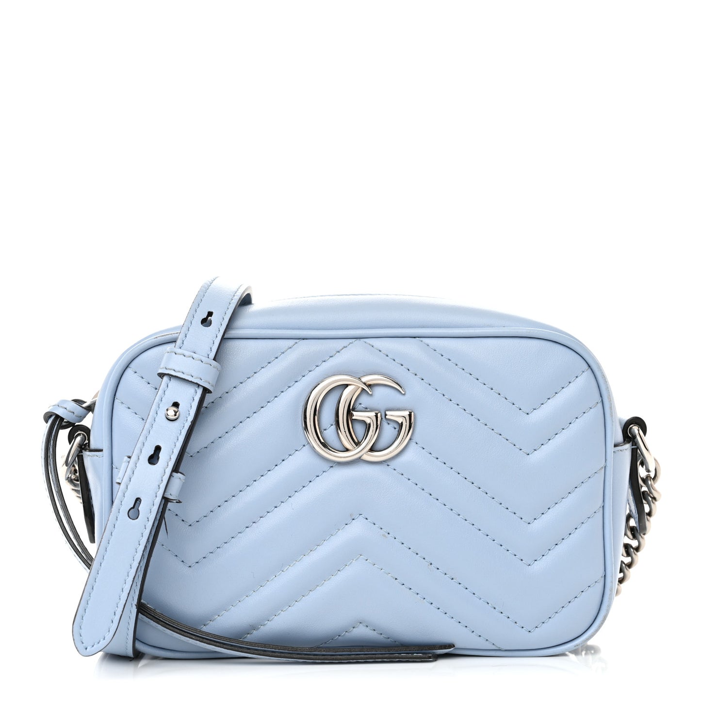 Gucci  Calfskin Matelasse Mini GG Marmont Chain Shoulder Bag Porcelain Light Blue