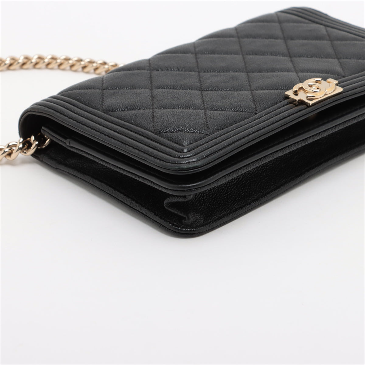 Chanel Boy Chanel St Caviar S Chain Wallet Black G