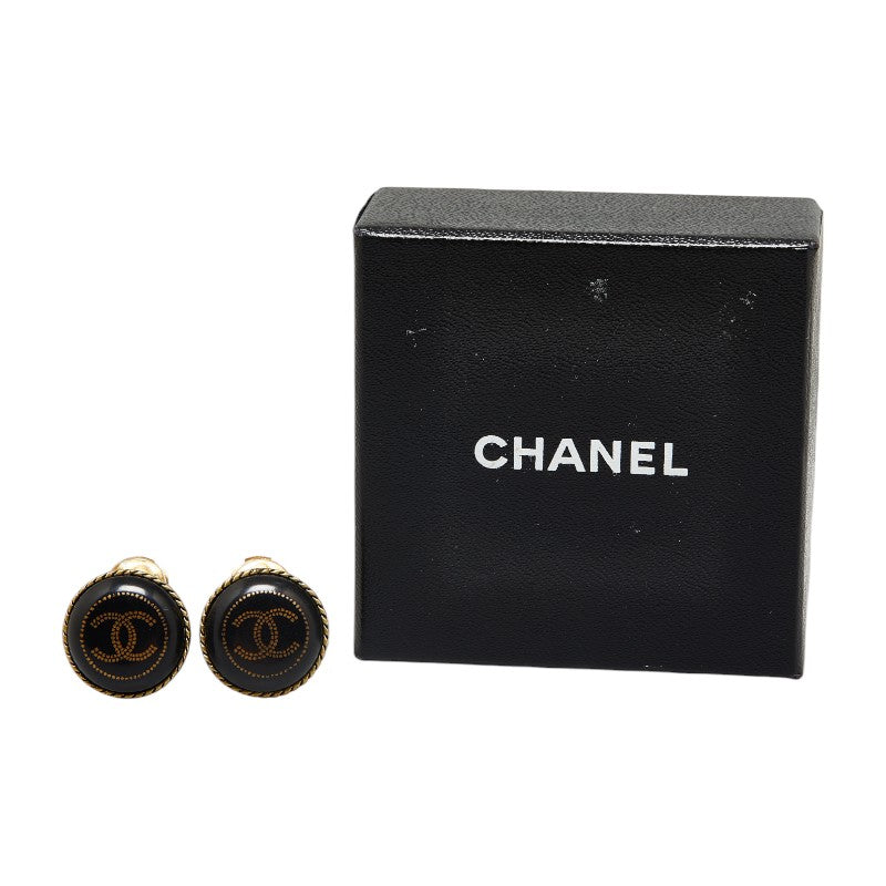 Chanel Coco Button Motif Earrings G Black   Chanel