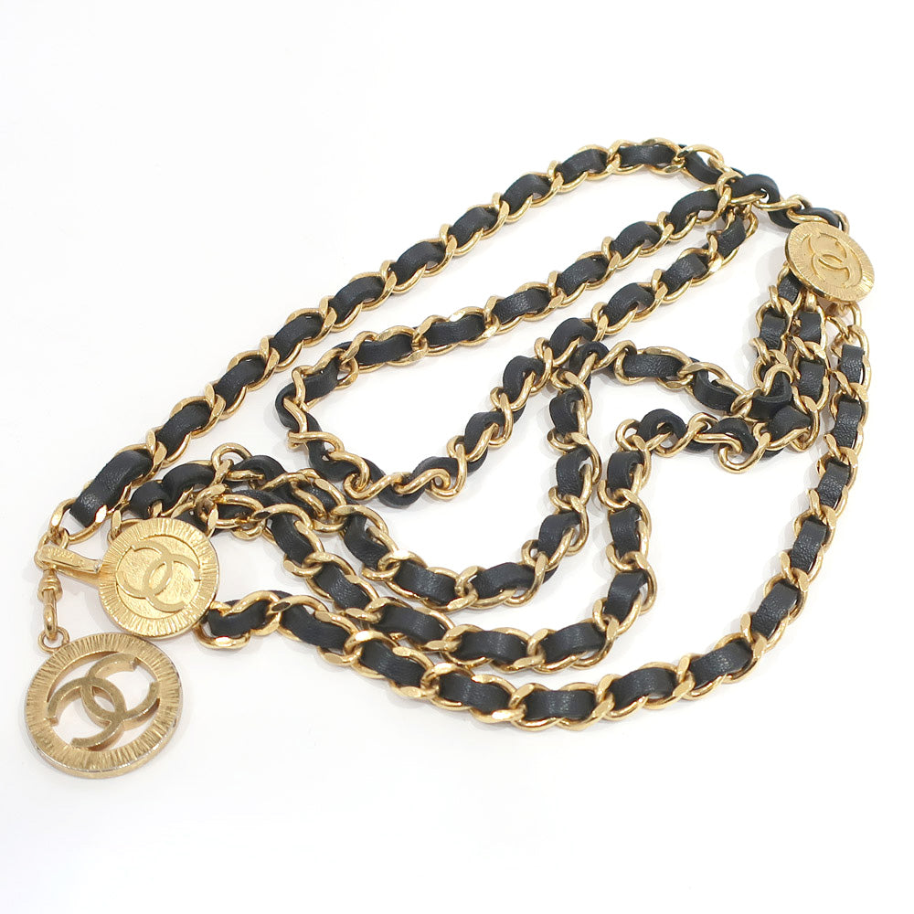 CHANEL 3  Chain Belt CC Mark Coin  Accessories Vintage 1984 approximately 930 cm approximately 207.0 g Black/Gen GP Gold  Women  Dress  Only