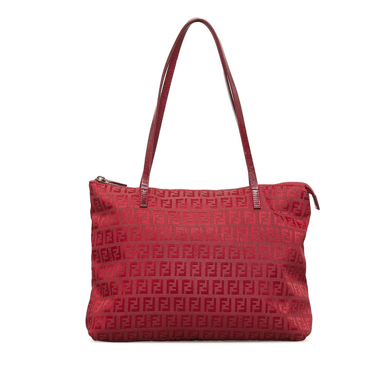 Fendi Zucchino Handbag Tote Bag 8BH022 Red Canvas Leather