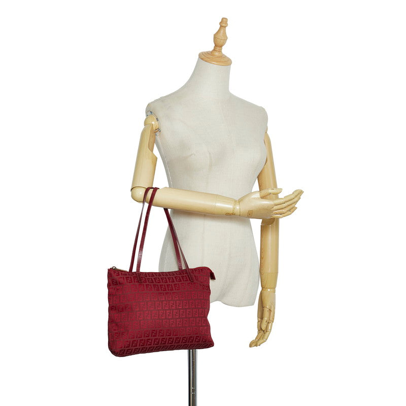 Fendi Zucchino Handbag Tote Bag 8BH022 Red Canvas Leather