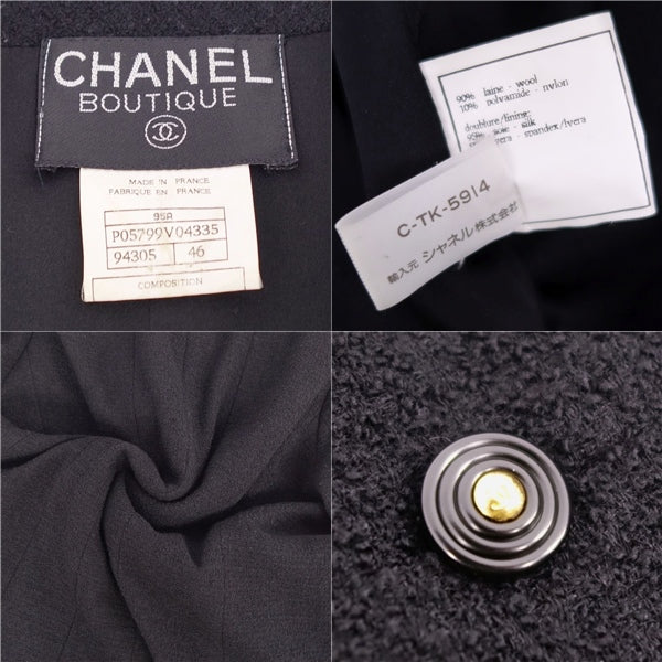 Vintage Chanel 95A  Dress Jacket Shirt Coco Button French Made  46 (equivalent to XL) Black