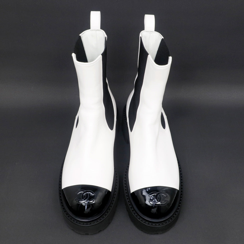 CHANEL G38218 36C White Black Leather Thick Bottom Coco Shoes  G38218 36C White Black Leather