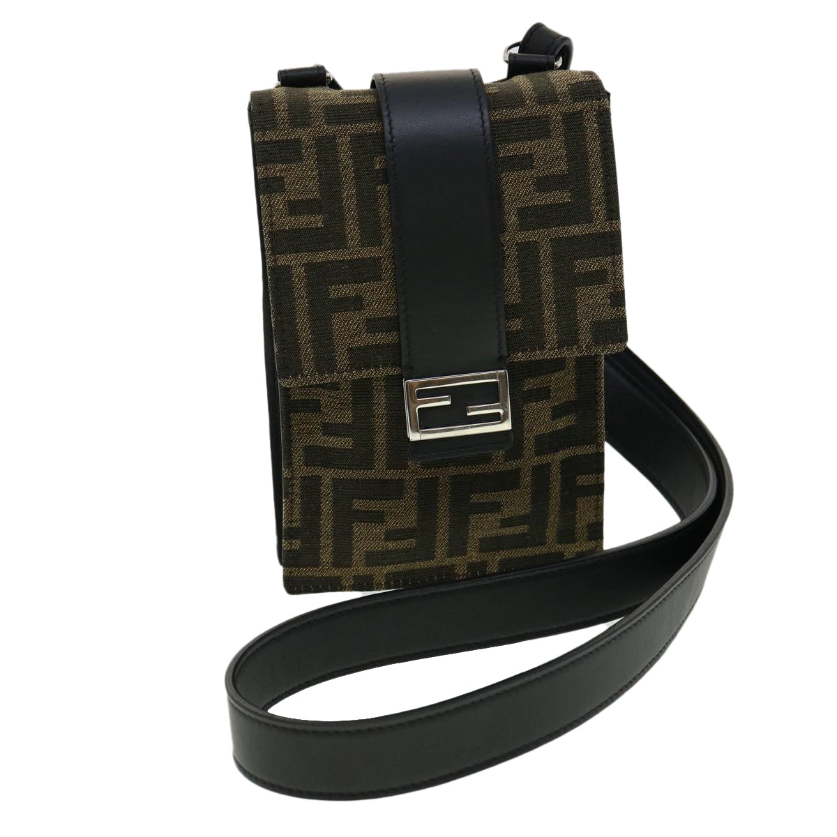 FENDI Zucca Canvas Shoulder Bag Brown Black