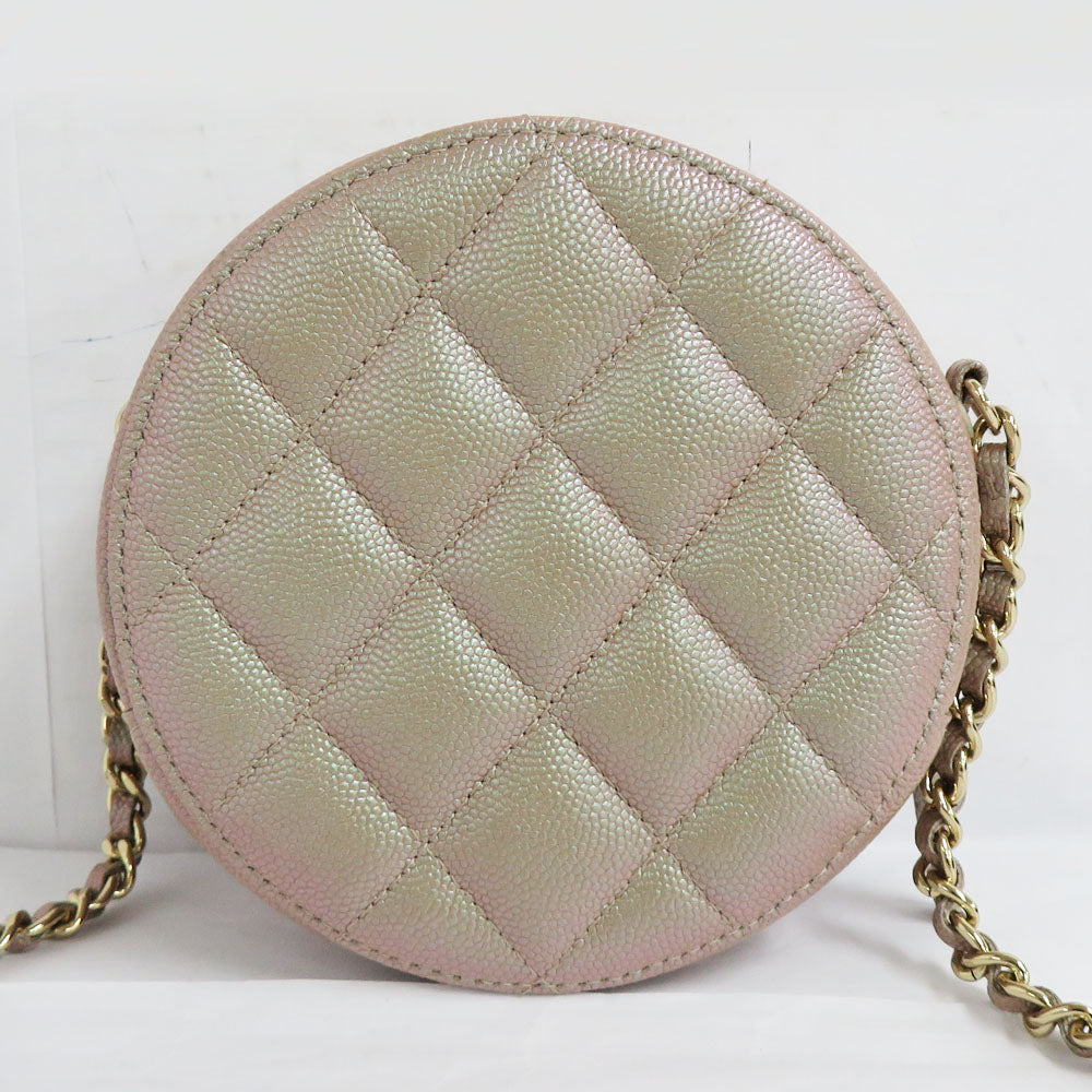 CHANEL Chanel Matrasse Round Chain Shoulder Bag Pouch AP0314 Metal Beige G  Coco  Caviar S Leather  Round