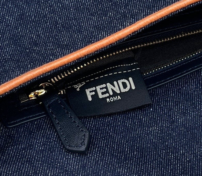 Fendi Baguette Blue Denim Orange Border Bag