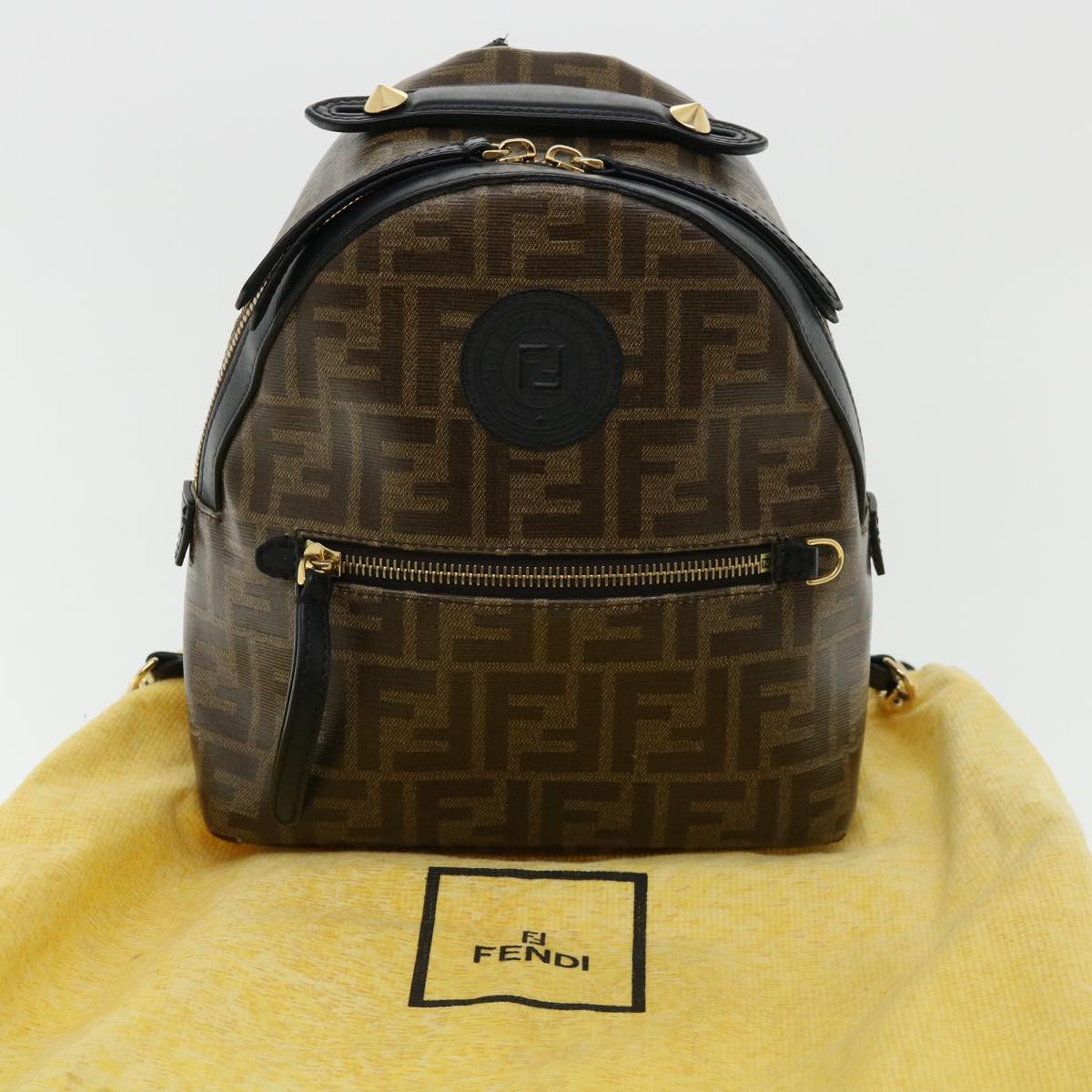 FENDI Zucca Canvas Backpack Coated Canvas Brown Black 8BZ038