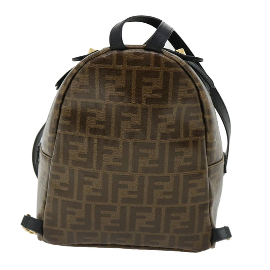 FENDI Zucca Canvas Backpack Coated Canvas Brown Black 8BZ038