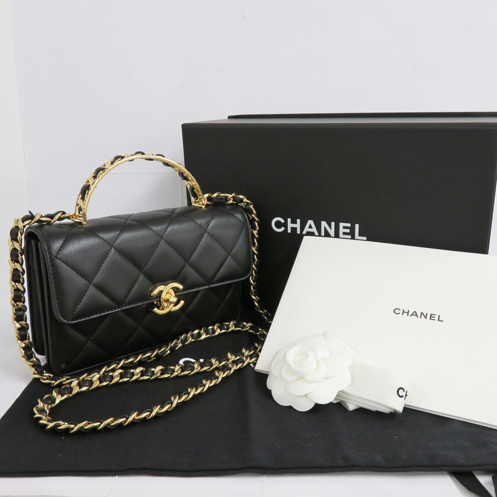 CHANEL CHANEL MATRASSES TOP HANDLE MINI FLAP BAG AS4730 SHINIKAREFSKIN BLACK GOLD WOOD WOOD BLACK GD GOLD WOOD LOGO COCOMARK LADY