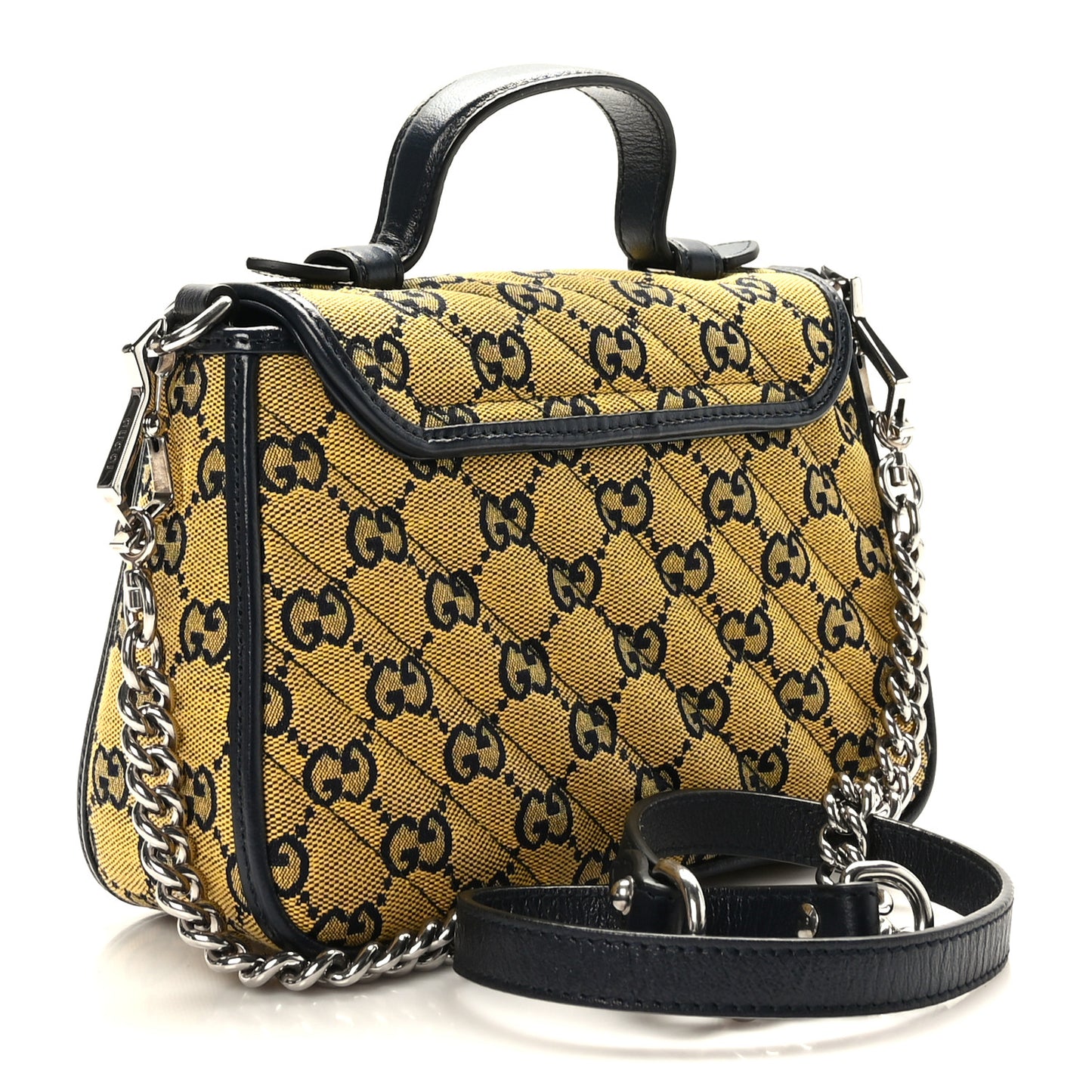 Gucci  Monogram Multicolor Matelasse Diagonal Mini GG Marmont Top Handle Shoulder Bag Yellow