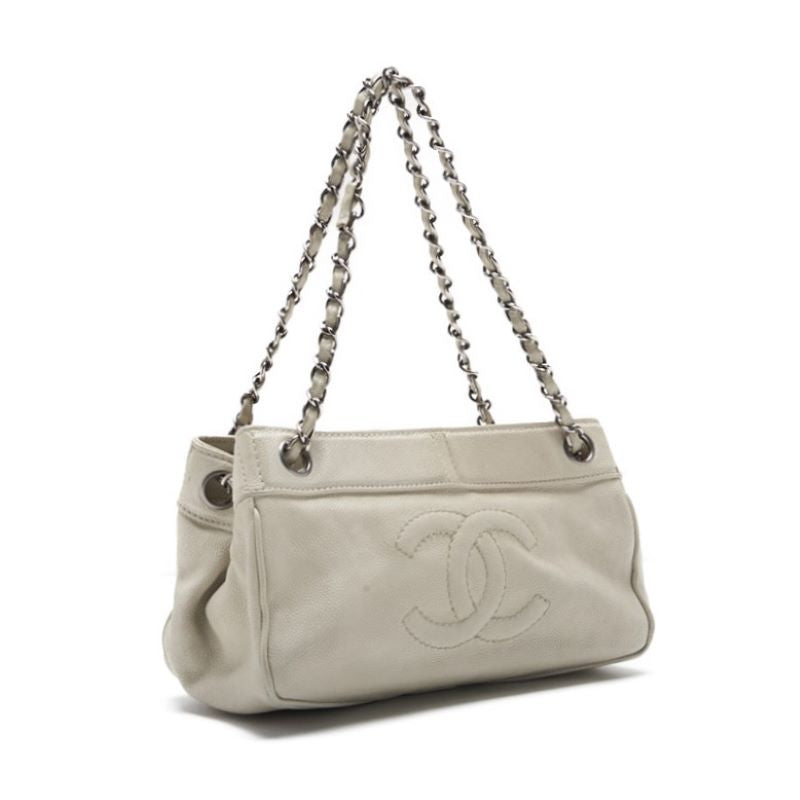 CHANEL 【CHANEL】Coco Chain Sder Caviar S White (Silver G ) Shoulder Bag Mini Shellder Bag  Bag Hybrid 【 Ship】