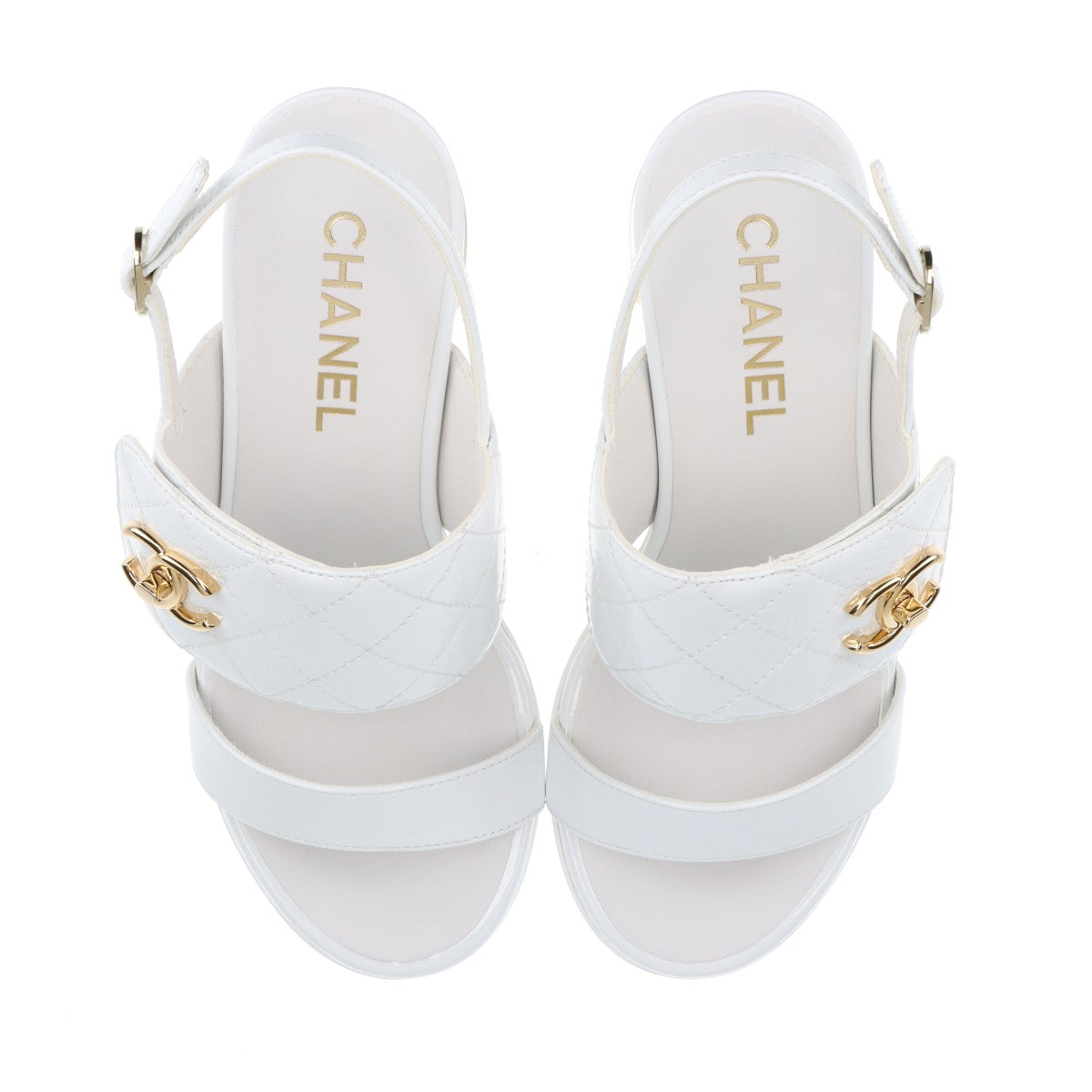 Chanel Coco 23P Patent Leather Sandals 35C  White X G G39730 Matrasse Strip Box  Bag