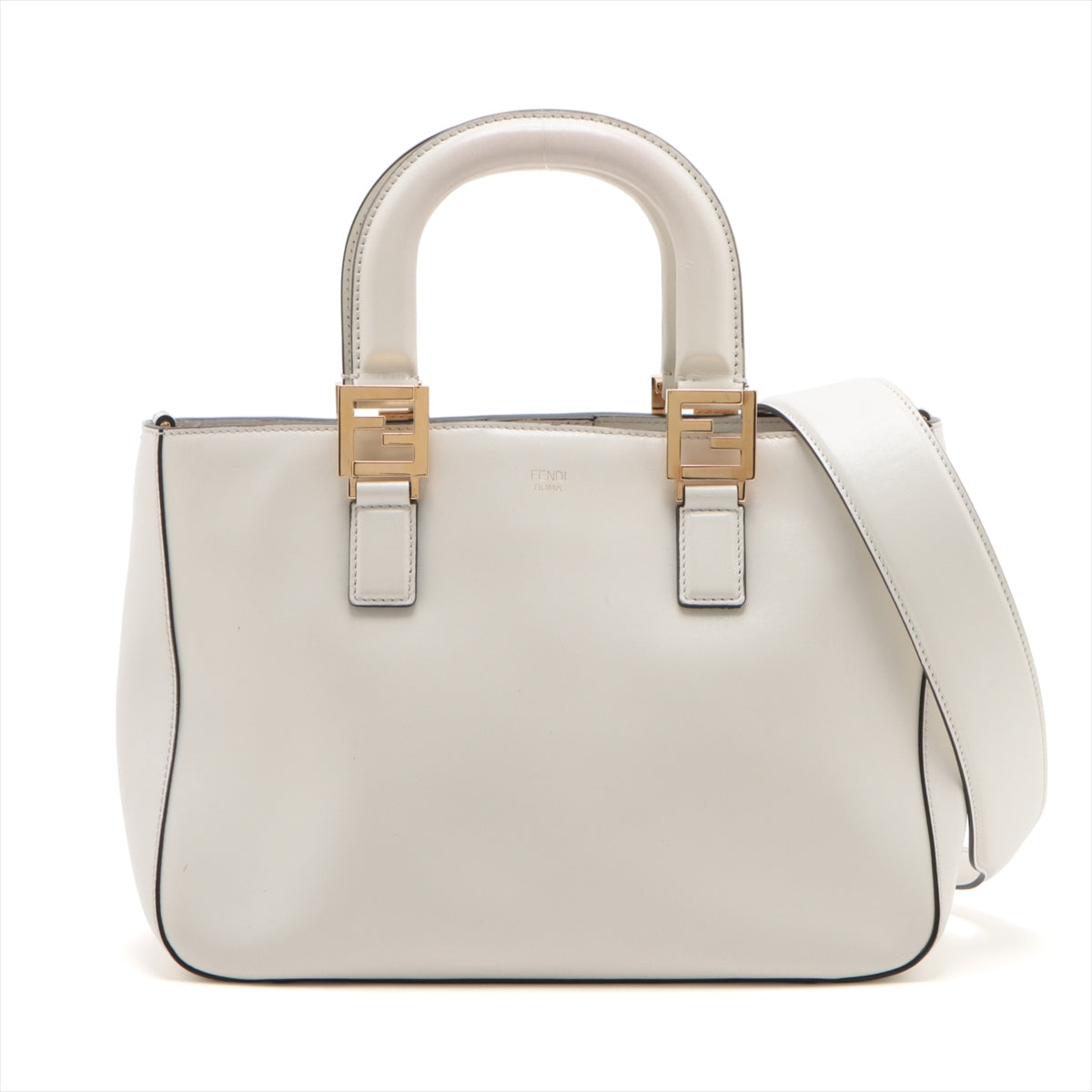 Fendi FF Tote Small Leather 2WAY Handbag White 8BH367