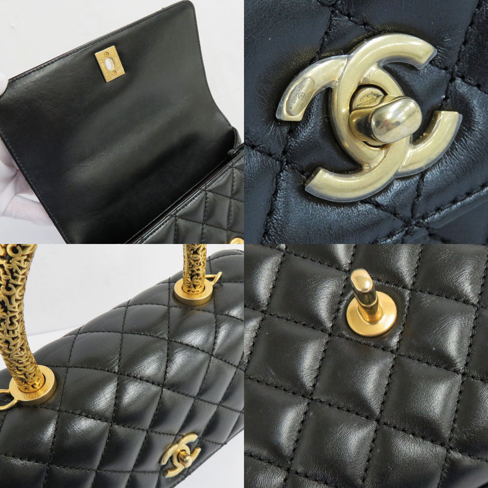 Chanel Coco Handle 24 XS A92990 Black G  Top Handle Flap Bag Black GD Gold Tools Logo Leather