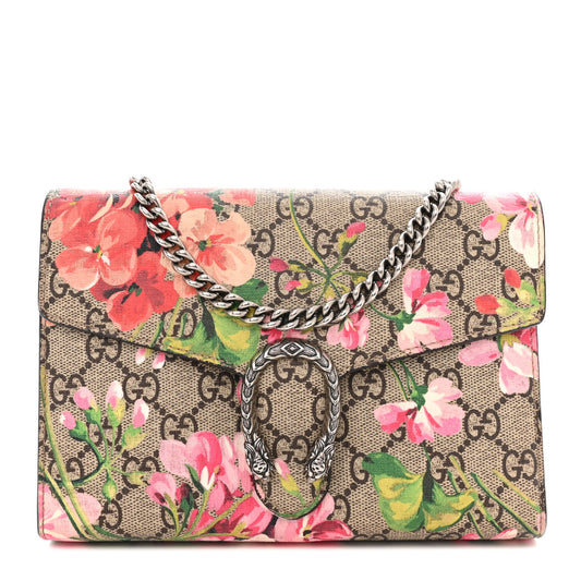 Gucci  GG Supreme Monogram Blooms Mini Dionysus Chain Wallet Beige Multicolor Dry Rose