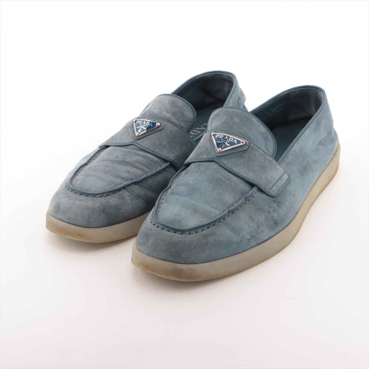 Prada Suede Shoes 7 1/2 Men Blue 2DG124 Triangle Logo