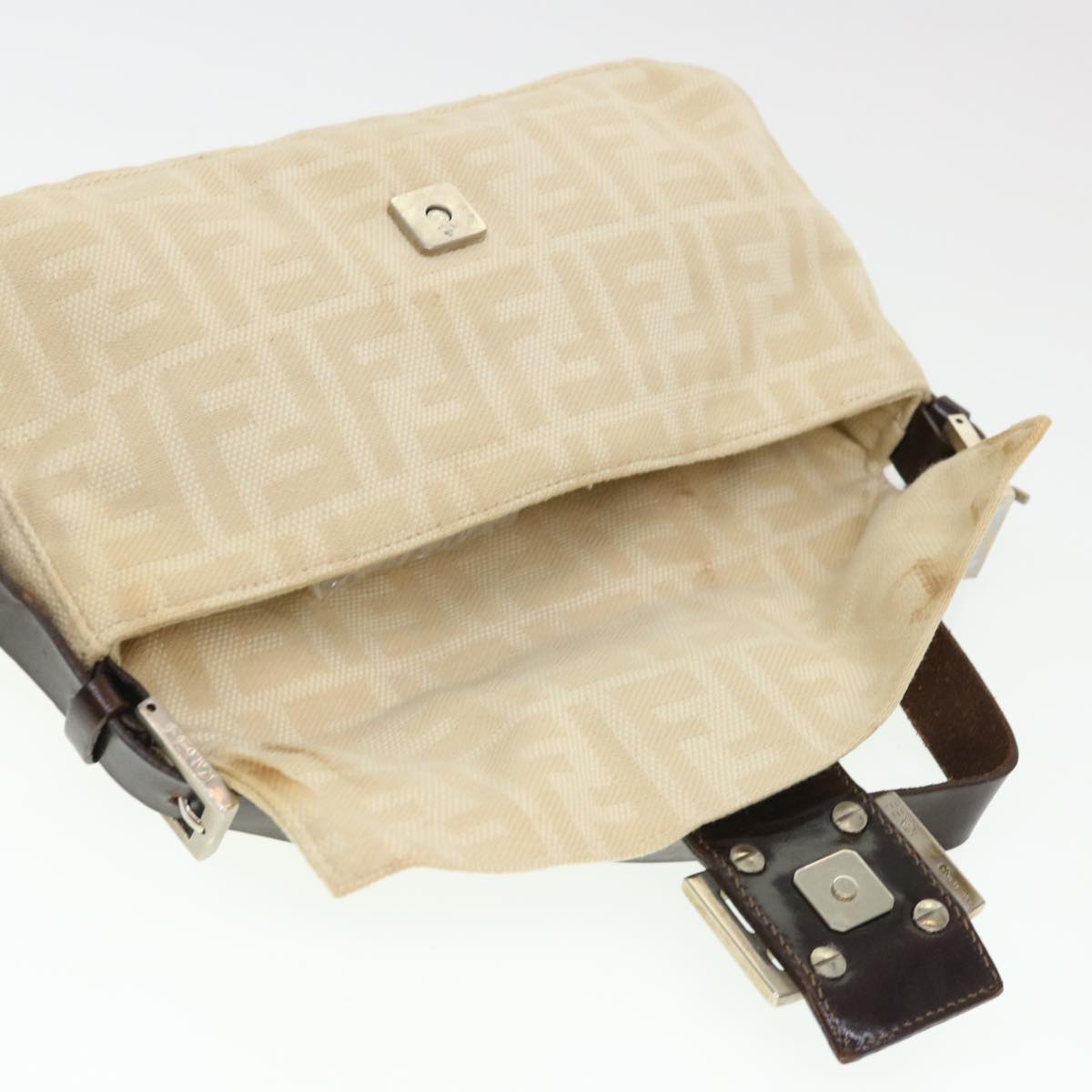 FENDI Zucca Canvas Mamma Baguette Shoulder Bag Beige