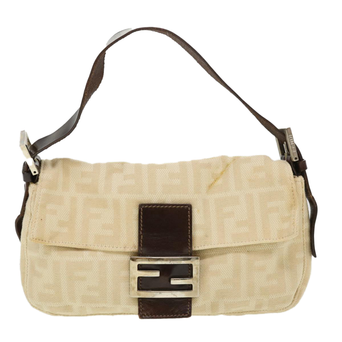 FENDI Zucca Canvas Mamma Baguette Shoulder Bag Beige