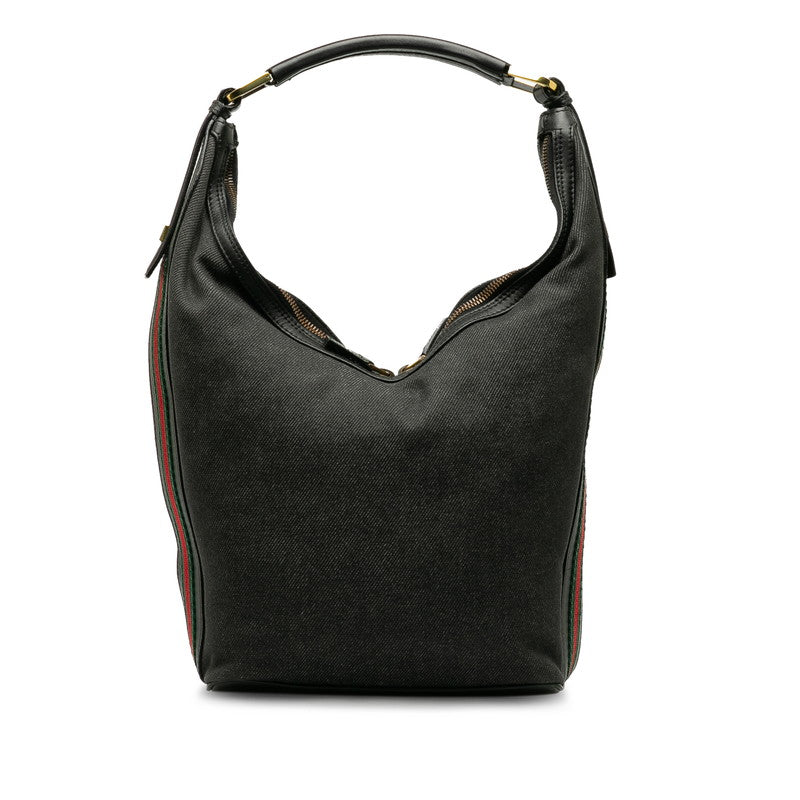 GUCCI Gucci 73885 Shoulder Bag Linen/Leather Black Ladies Lines