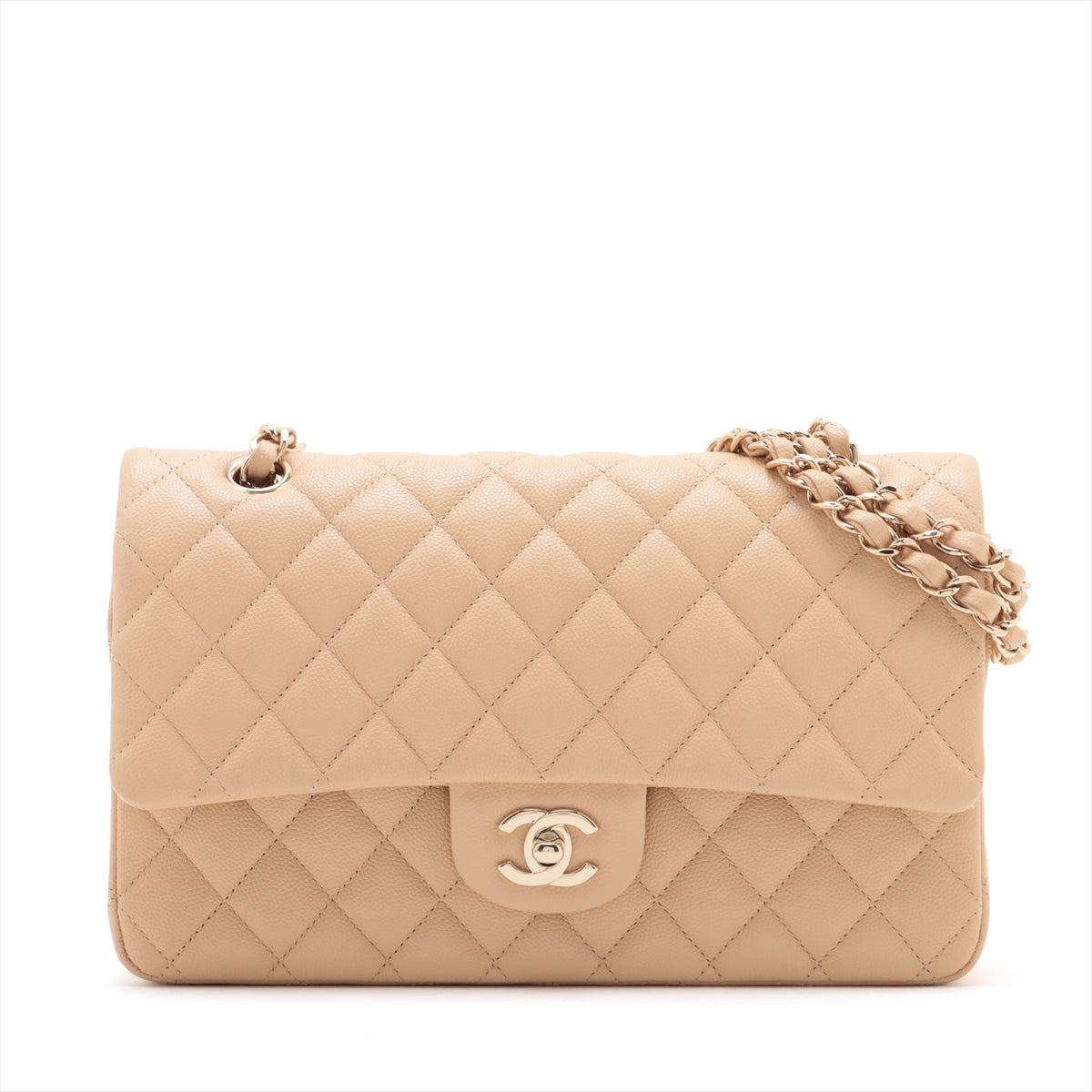 Chanel Matrasse 25 Caviar S Double Flap Double Chain Bag Beige G   A01112