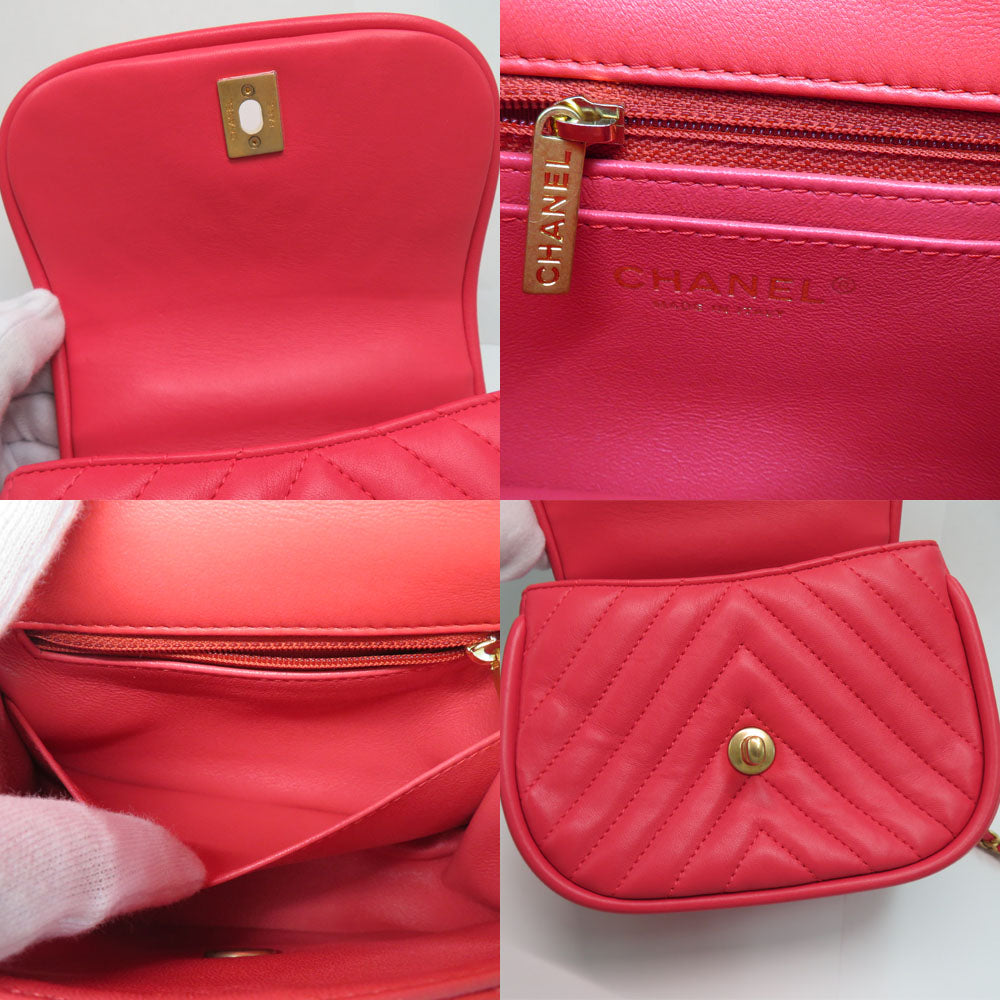 Chanel Chevron V Stitch Round Flap Bag A98791 2WAY Chain Shoulder Bag Pink  G   Top Handle Coco