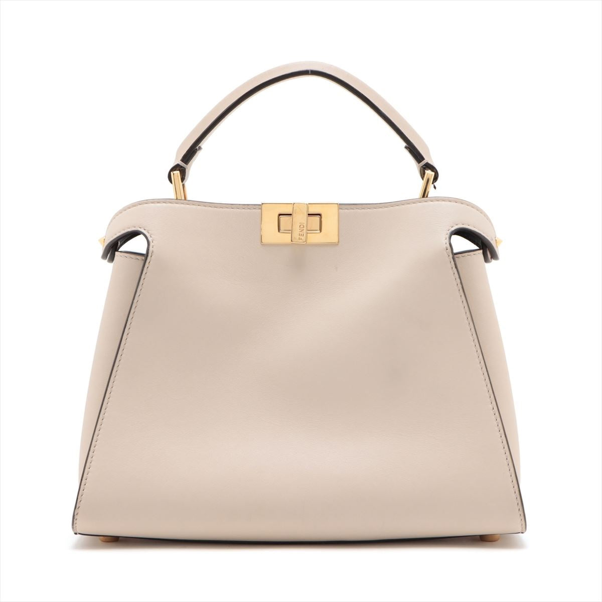 Fendi Peekaboo Essential Leather Handbag Ivory 8BN302