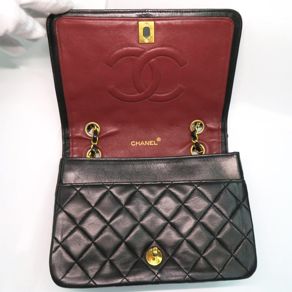 CHANEL Chanel Matrasse Full Flap Double Chain Shoulder Bag  Black G  1st Vintage Coco Leather