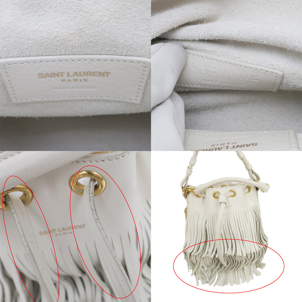 Saint Laurent Emanuel 2WAY Shoulder Bag Hand White Off-White Fringe 357603