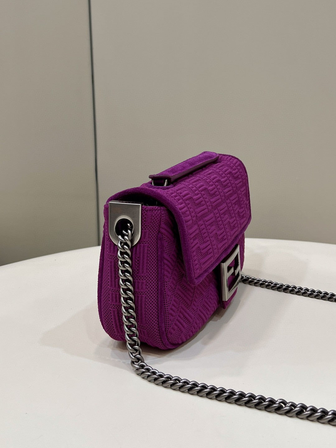 Fendi Baguette Chain Midi Purple FF Fabric Bag