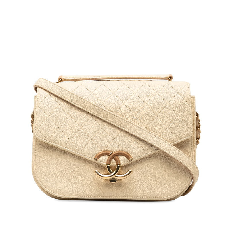 Chanel Matrases Coco Shoulder Bag White Brown Matt Caviar S  Chanel