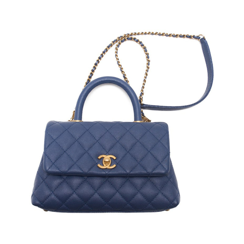 CHANEL Matrasse Coco Handle 2WAY Handbag Caviar S Blue  Handbag  Shoulder Bag Ladies Handbag Hybrid 【 Ship】 Ladies Handbag Ladies Handbag Ladies Handbag Ladies Handbags