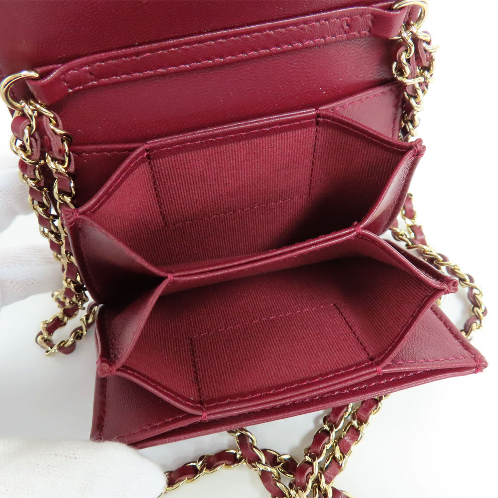 CHANEL Chanel Matrasse Mini Chain Wallet Chain Card Case Wine Red Bordeaux  G Gold  Coco Wallet Small