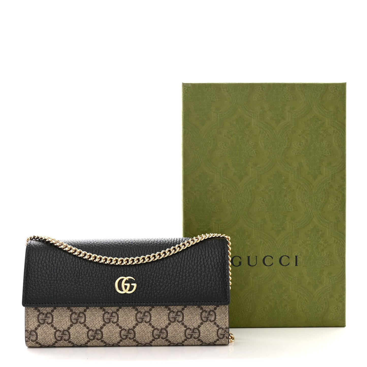 Gucci  Dollar Calfskin GG Supreme Monogram Petite GG Marmont Wallet Chain Bag Black Beige Ebony