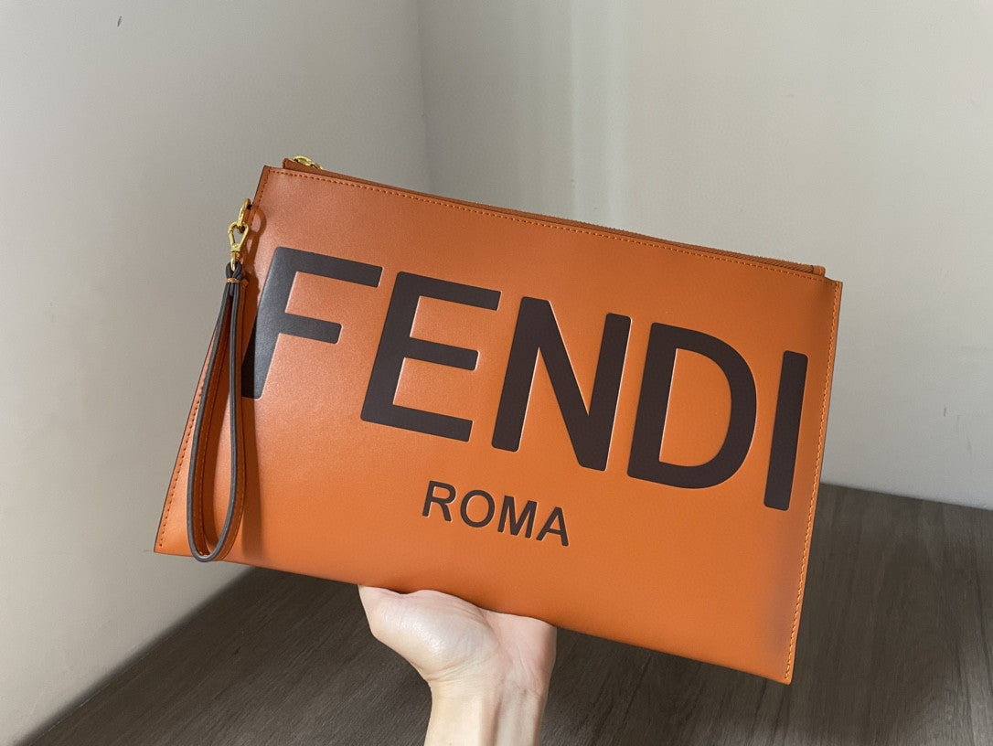 Fendi Flat Pouch Brown Large Pouch Bag