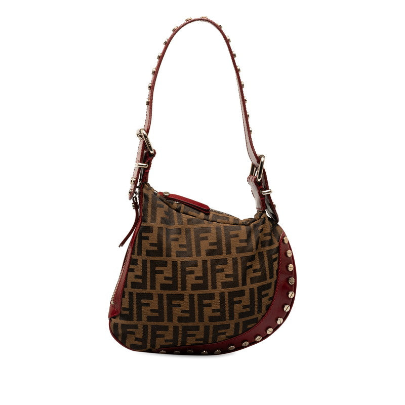 Fendi Zucca Stands Handbag One-Shoulder Bag Brown Red Canvas Leather  Fendi