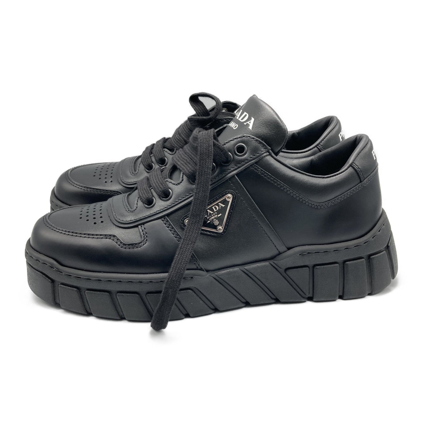 Prada Downtown Leather Trainers Shoes Leather  Black 3LJ6-2EE378