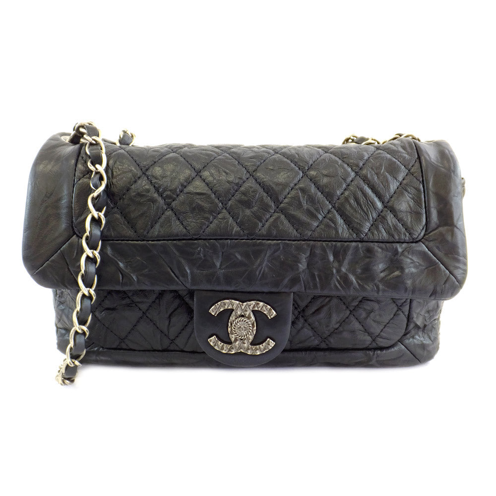 CHANEL Chanel Matrasse W Chain Flap Shoulder Bag Vintage  Processing Black Metal  Red Background