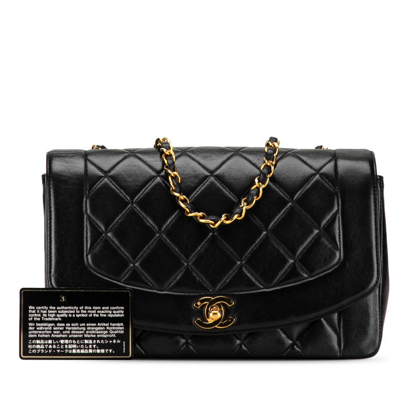 Chanel Diana 25 Coco Clamped Chain Shoulder Bag Black Lambskin  Chanel