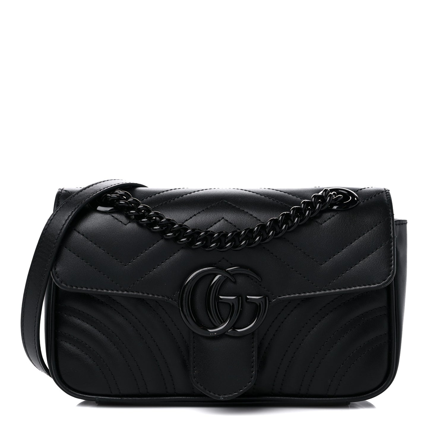 Gucci  Calfskin Matelasse Monochrome Mini GG Marmont Shoulder Bag Black