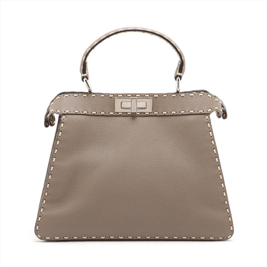 Fendi Peekaboo I See You Handbag Taupe Leather 2WAY 8BN321