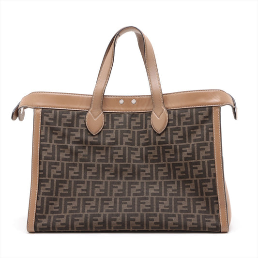 Fendi Zucca Peekaboo ICEY Forty 8 Leather Tote Bag Brown 7VA566