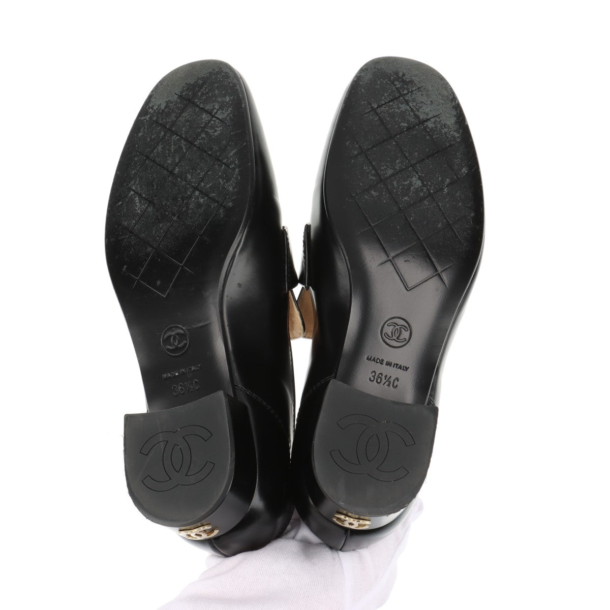 Chanel Coco Leather  36.5C  Black G45123 Logo  Footprints on the Insole