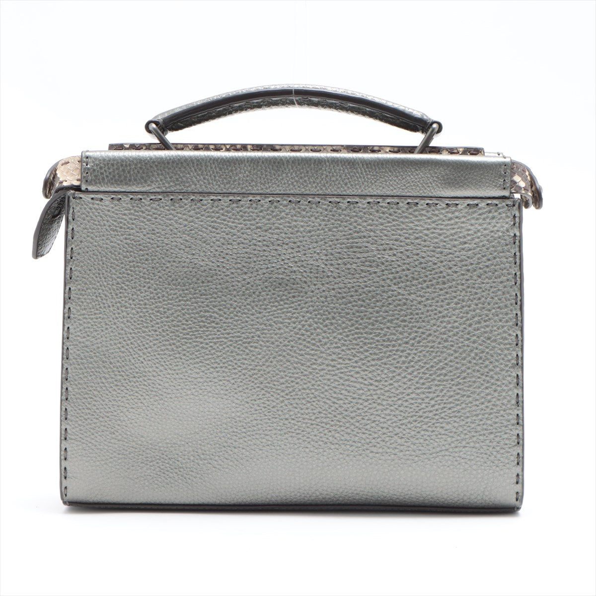 Fendi Selleria Pica Boufit Mini Leather  Pearson 2WAY Handbag Silver 7VA422